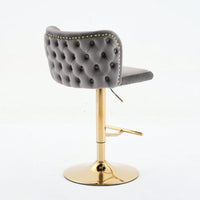 Elegant Adjustable Swivel Barstools with Gold Base Velvet Upholstered Tufted Back for Kitchen Islands and Home Bars Set of 2 Black