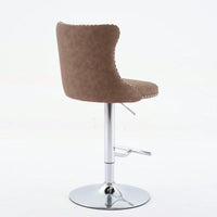 Beige Adjustable Swivel PU Leather Bar Stools with Tufted Backs Chrome Base Set of 2 Height 25-33 Inches for Home Pub and Kitchen Island