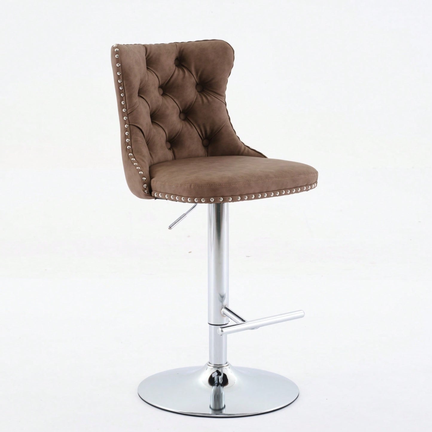 Beige Adjustable Swivel PU Leather Bar Stools with Tufted Backs Chrome Base Set of 2 Height 25-33 Inches for Home Pub and Kitchen Island