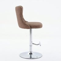 Beige Adjustable Swivel PU Leather Bar Stools with Tufted Backs Chrome Base Set of 2 Height 25-33 Inches for Home Pub and Kitchen Island