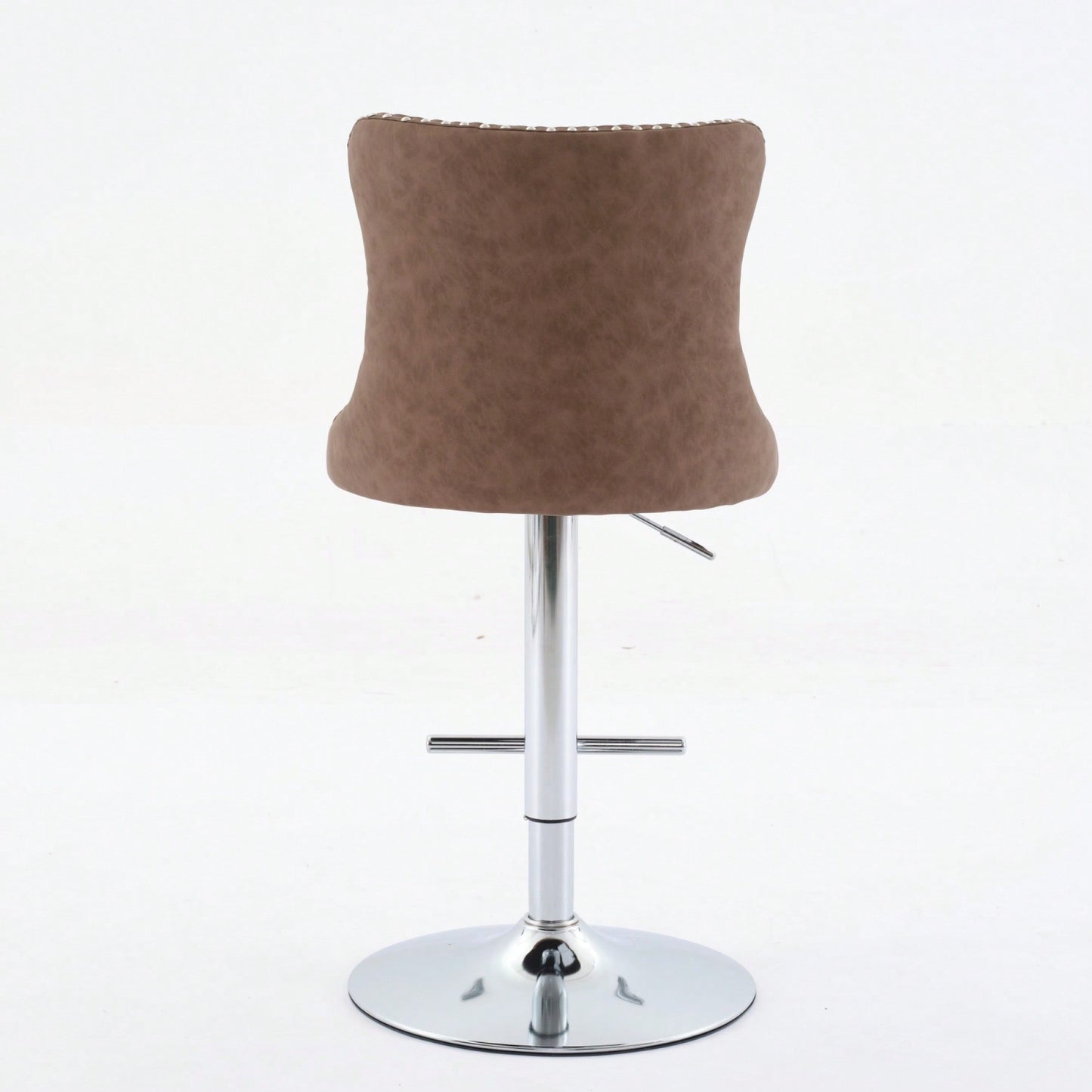 Beige Adjustable Swivel PU Leather Bar Stools with Tufted Backs Chrome Base Set of 2 Height 25-33 Inches for Home Pub and Kitchen Island