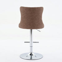 Beige Adjustable Swivel PU Leather Bar Stools with Tufted Backs Chrome Base Set of 2 Height 25-33 Inches for Home Pub and Kitchen Island