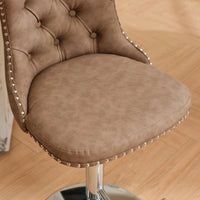 Beige Adjustable Swivel PU Leather Bar Stools with Tufted Backs Chrome Base Set of 2 Height 25-33 Inches for Home Pub and Kitchen Island
