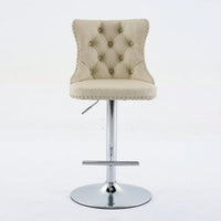 Beige Adjustable Swivel PU Leather Bar Stools with Tufted Backs Chrome Base Set of 2 Height 25-33 Inches for Home Pub and Kitchen Island