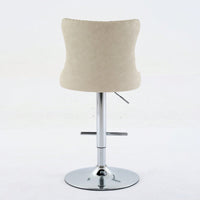 Beige Adjustable Swivel PU Leather Bar Stools with Tufted Backs Chrome Base Set of 2 Height 25-33 Inches for Home Pub and Kitchen Island