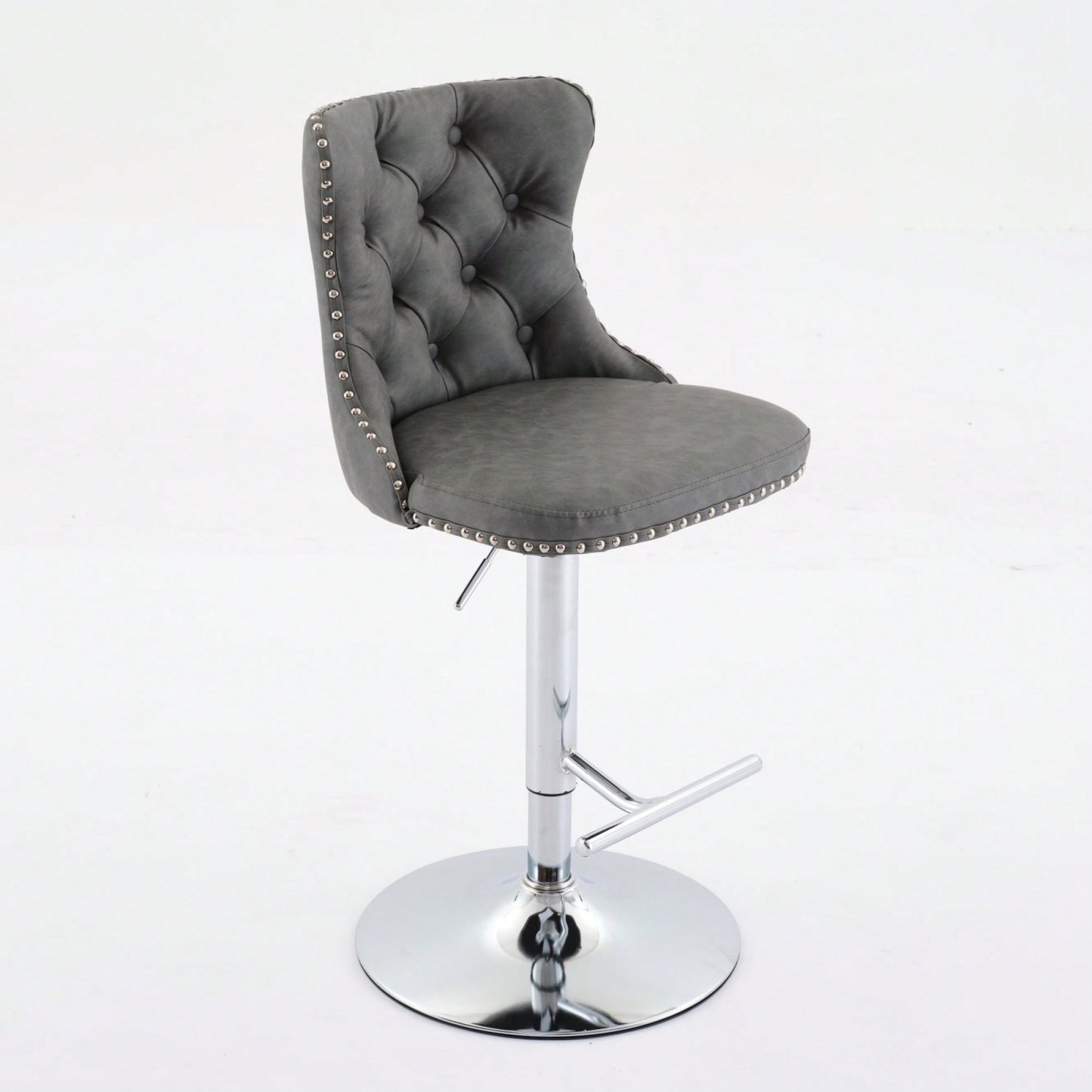 Beige Adjustable Swivel PU Leather Bar Stools with Tufted Backs Chrome Base Set of 2 Height 25-33 Inches for Home Pub and Kitchen Island