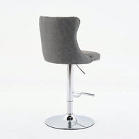 Beige Adjustable Swivel PU Leather Bar Stools with Tufted Backs Chrome Base Set of 2 Height 25-33 Inches for Home Pub and Kitchen Island