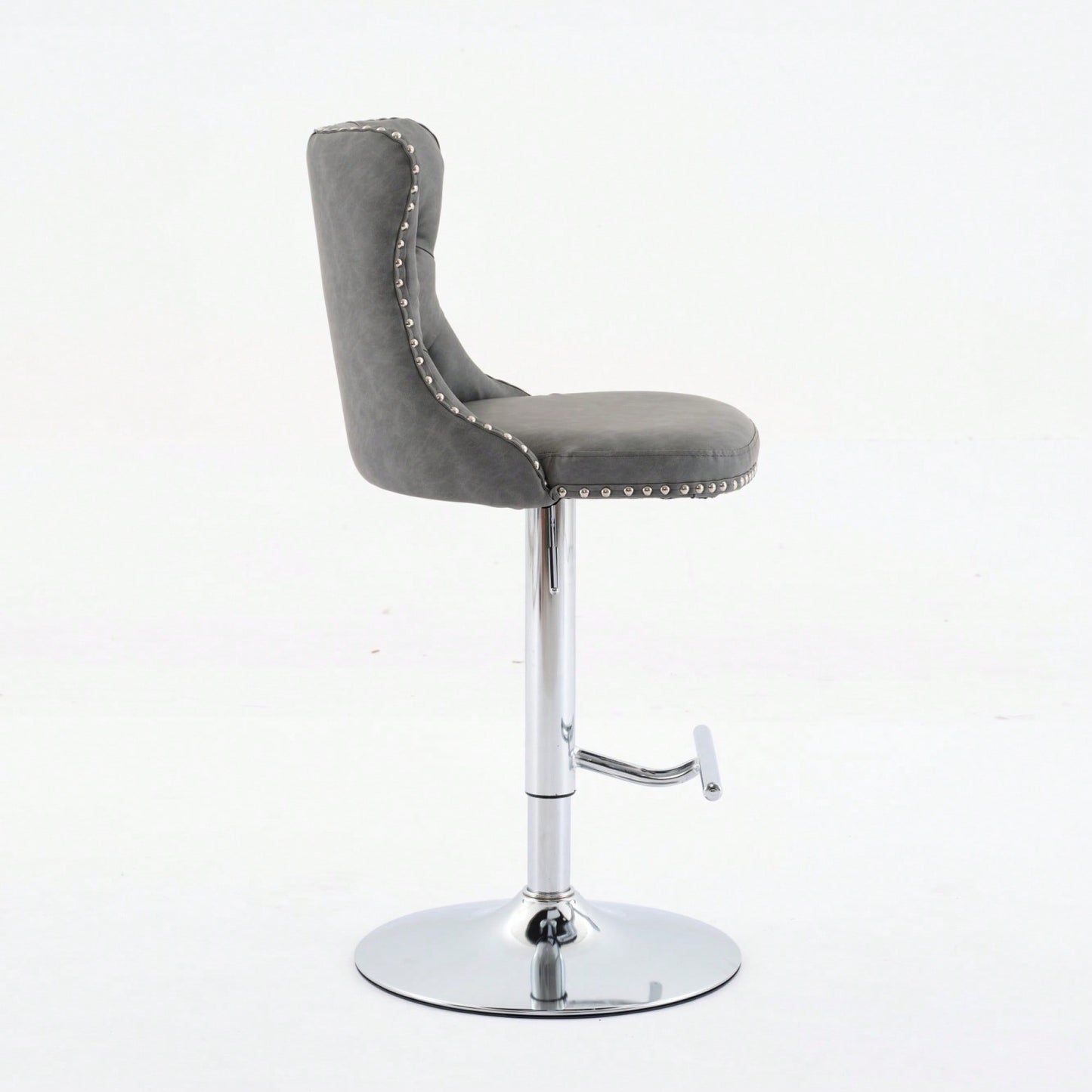 Beige Adjustable Swivel PU Leather Bar Stools with Tufted Backs Chrome Base Set of 2 Height 25-33 Inches for Home Pub and Kitchen Island