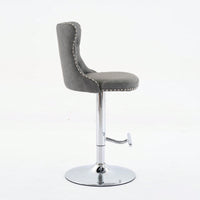 Beige Adjustable Swivel PU Leather Bar Stools with Tufted Backs Chrome Base Set of 2 Height 25-33 Inches for Home Pub and Kitchen Island