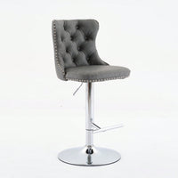 Beige Adjustable Swivel PU Leather Bar Stools with Tufted Backs Chrome Base Set of 2 Height 25-33 Inches for Home Pub and Kitchen Island