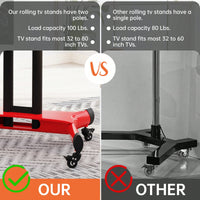 Height Adjustable Swivel TV Stand for 32-80 Inch TVs with Tilt Feature Fits VESA 600x400mm Red Color