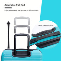 Stylish 3-Piece ABS Luggage Set With Spinner Wheels, TSA Lock, And Dual Hooks - Lightweight Travel Suitcases In Turquoise (20"/24"/28")