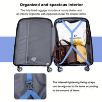 Lightweight Durable 3-Piece Hardshell Luggage Set With Spinner Wheels And TSA Lock - Stylish Purplish Blue Suitcases (20"/24"/28")