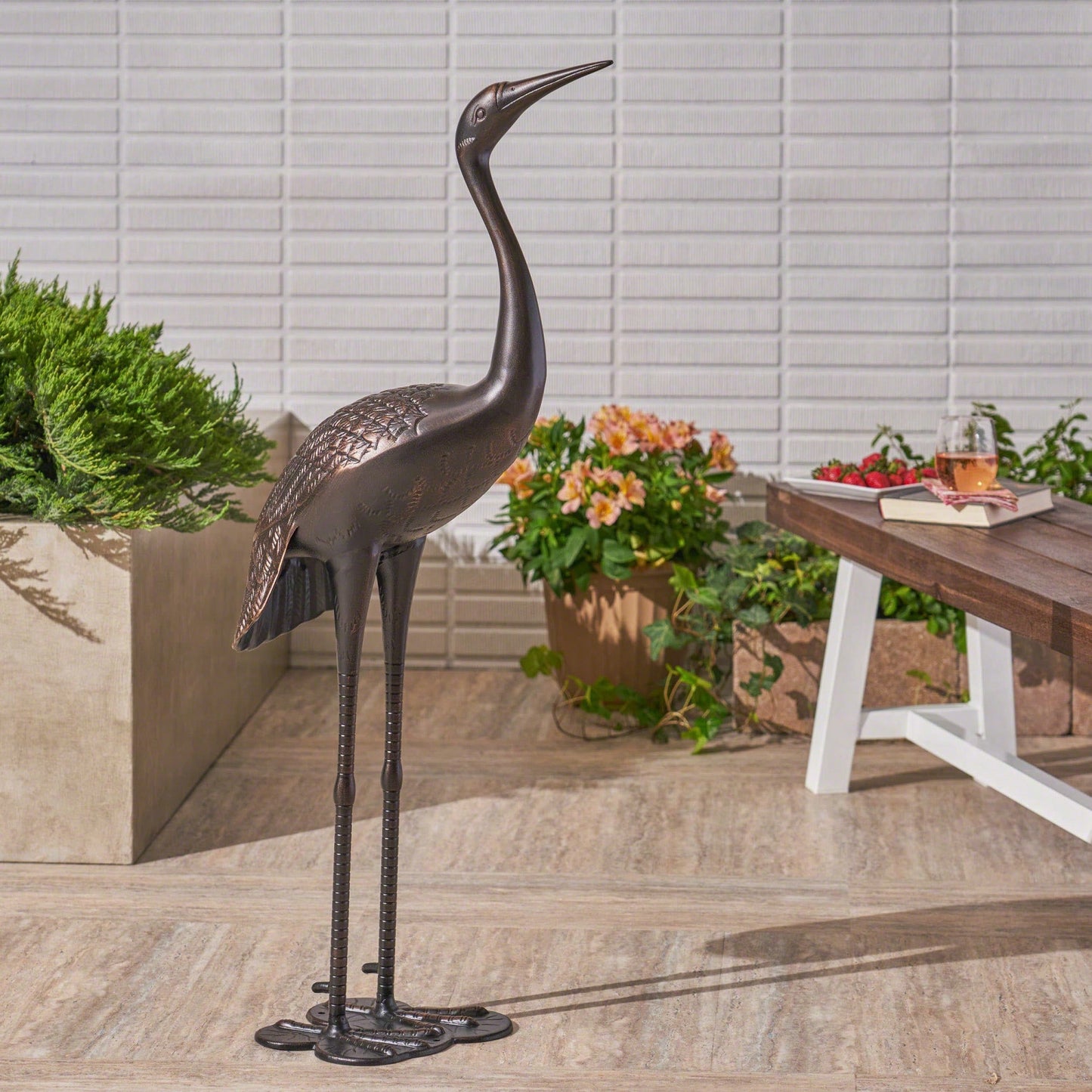 43-Inch Aluminum Outdoor Crane Sculpture - Shiny Copper Finish, No Assembly Needed