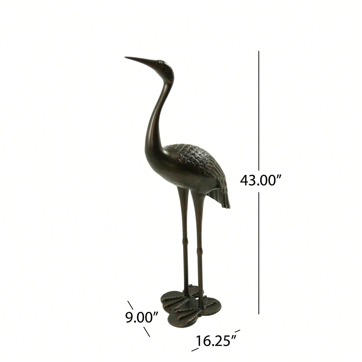 43-Inch Aluminum Outdoor Crane Sculpture - Shiny Copper Finish, No Assembly Needed