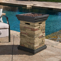 Elegant 19.5-Inch Outdoor Stone Fire Column - 40,000 BTU Patio Heater For Cozy Gatherings