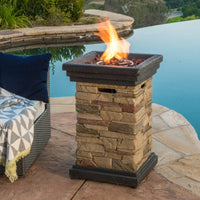 Elegant 19.5-Inch Outdoor Stone Fire Column - 40,000 BTU Patio Heater For Cozy Gatherings