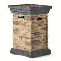 Elegant 19.5-Inch Outdoor Stone Fire Column - 40,000 BTU Patio Heater For Cozy Gatherings