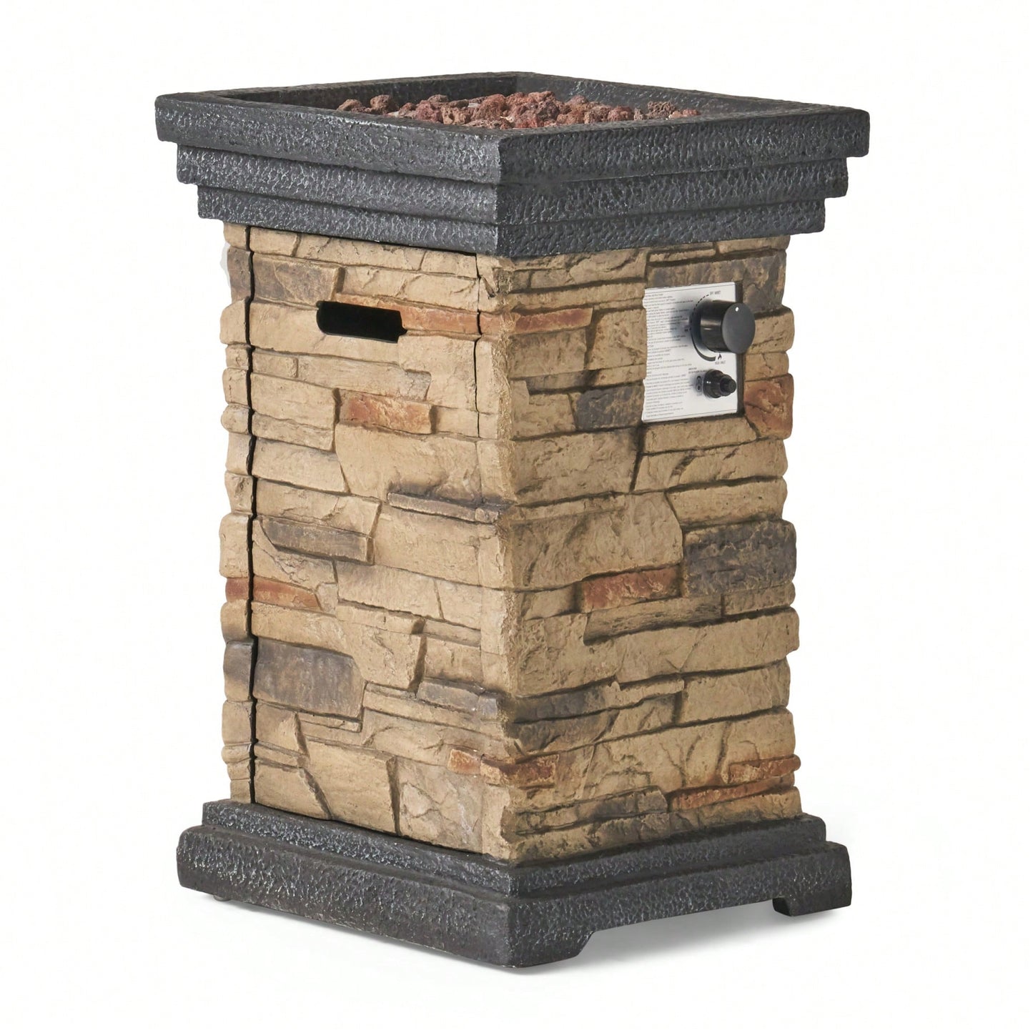 Elegant 19.5-Inch Outdoor Stone Fire Column - 40,000 BTU Patio Heater For Cozy Gatherings