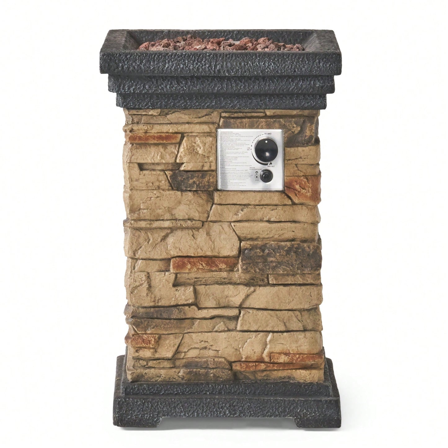 Elegant 19.5-Inch Outdoor Stone Fire Column - 40,000 BTU Patio Heater For Cozy Gatherings