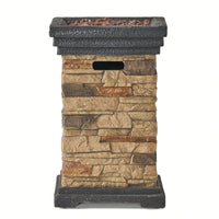 Elegant 19.5-Inch Outdoor Stone Fire Column - 40,000 BTU Patio Heater For Cozy Gatherings