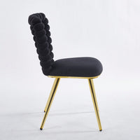 Stylish Set of 2 Modern Chairs with Gold Legs and Soft Black Cushions for Dining and Living Spaces