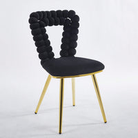 Stylish Set of 2 Modern Chairs with Gold Legs and Soft Black Cushions for Dining and Living Spaces