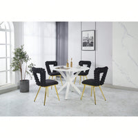 Stylish Set of 2 Modern Chairs with Gold Legs and Soft Black Cushions for Dining and Living Spaces