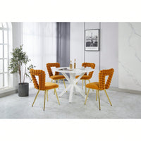 Stylish Set of 2 Modern Chairs with Gold Legs and Soft Black Cushions for Dining and Living Spaces