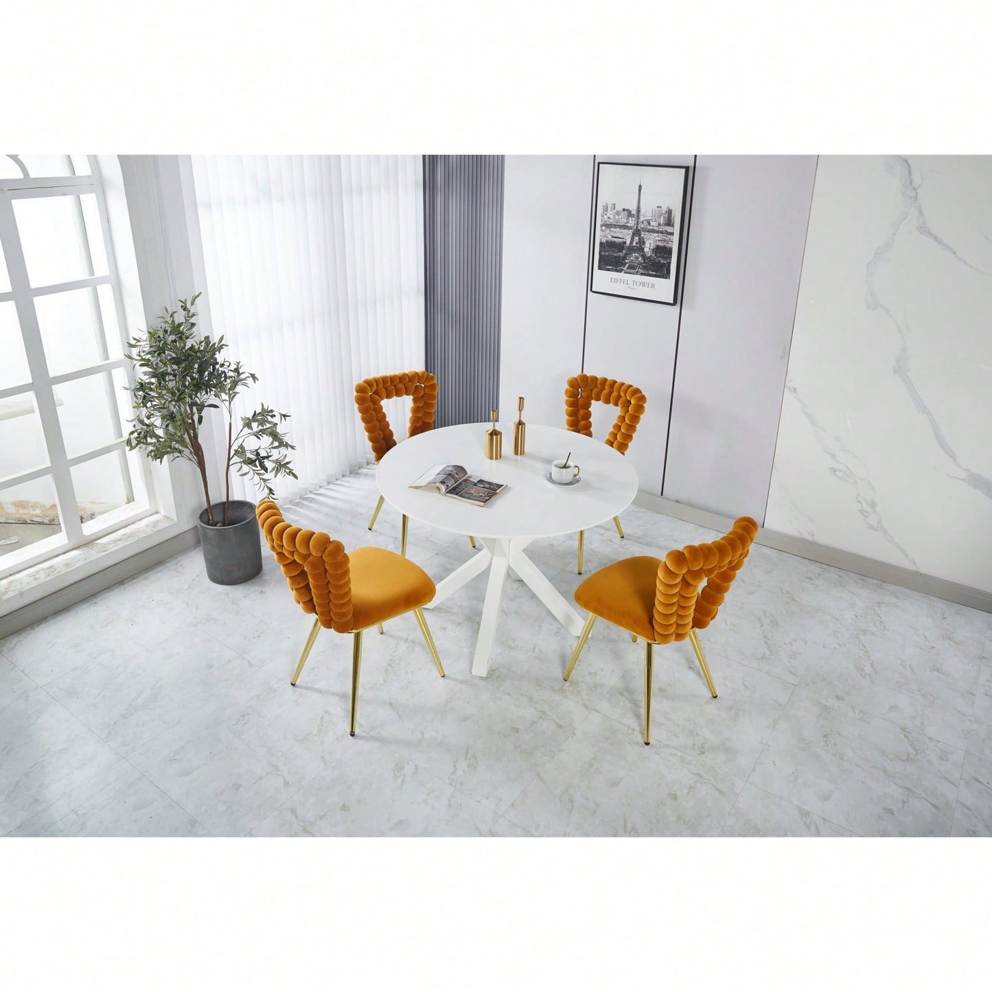 Stylish Set of 2 Modern Chairs with Gold Legs and Soft Black Cushions for Dining and Living Spaces