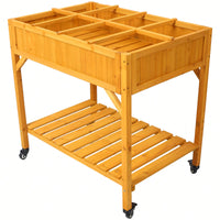 Customizable 8-Pocket Raised Garden Bed on Wheels with Storage Shelf for Herbs Vegetables and Flowers