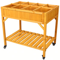 Customizable 8-Pocket Raised Garden Bed on Wheels with Storage Shelf for Herbs Vegetables and Flowers