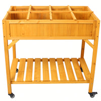 Customizable 8-Pocket Raised Garden Bed on Wheels with Storage Shelf for Herbs Vegetables and Flowers