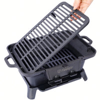 Portable Enameled Cast Iron Oval Grill for Outdoor BBQ Camping and Hibachi Style Cooking