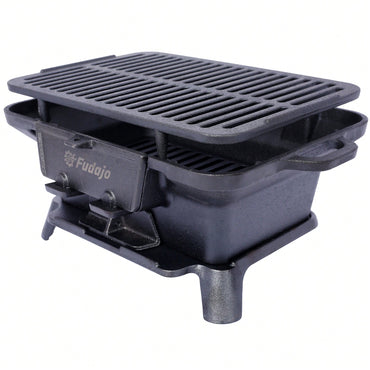 Portable Enameled Cast Iron Oval Grill for Outdoor BBQ Camping and Hibachi Style Cooking