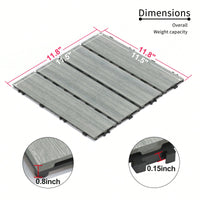 Durable Interlocking WPC Patio Deck Tiles Pack of 11 Water-Resistant Composite Flooring for Indoor Outdoor DIY Projects 11.8 Inch