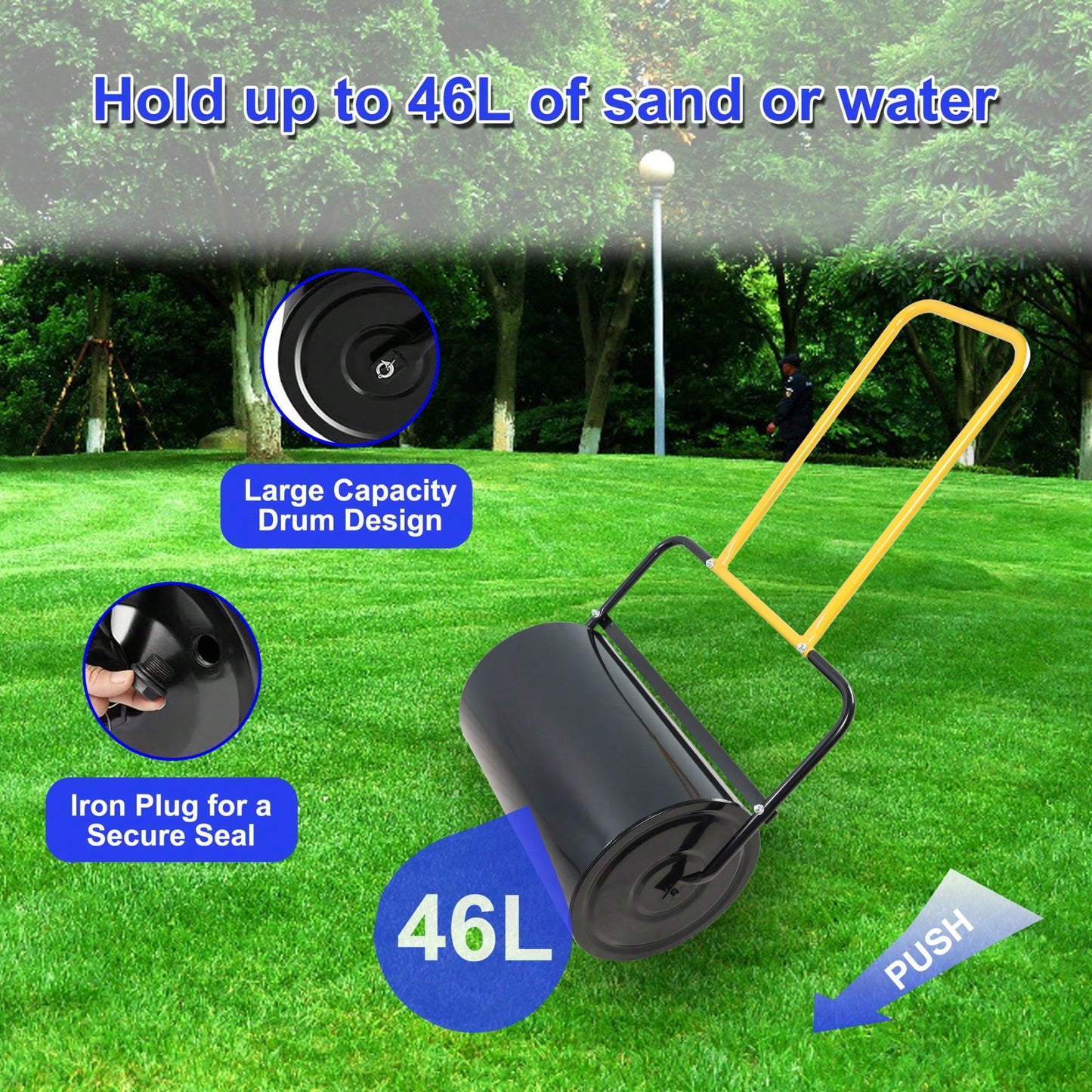 High-Capacity 40L Lawn Roller with Ergonomic Handle Fills with Sand or Water for Easy Use in Gardens Farms and Parks