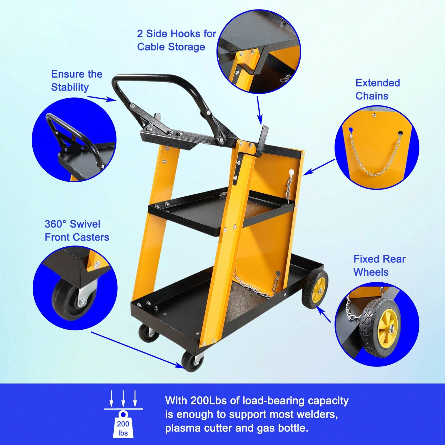 Heavy-Duty 3-Tier Welding Cart with Gas Bottle Storage for TIG MIG and Plasma Cutters Enhanced Handles and Capacity