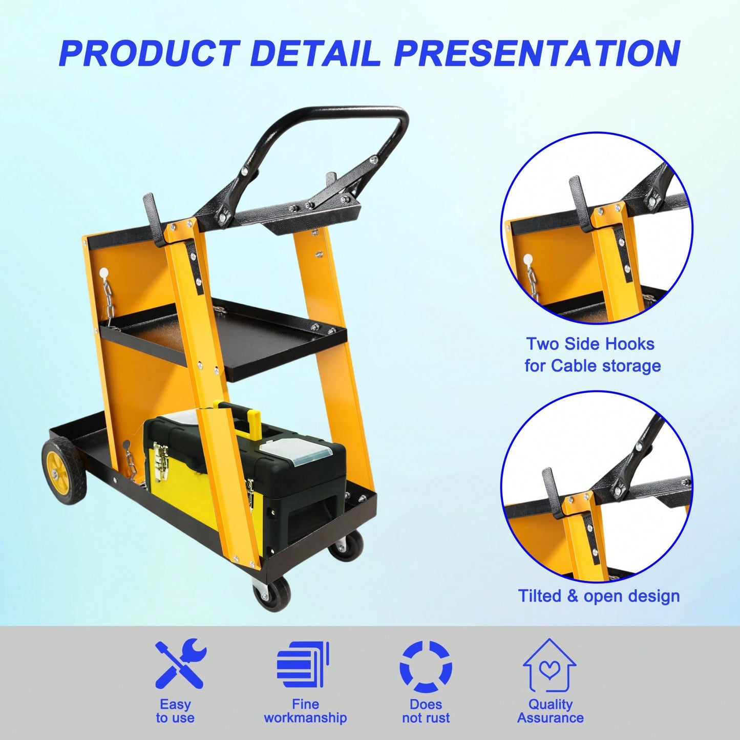 Heavy-Duty 3-Tier Welding Cart with Gas Bottle Storage for TIG MIG and Plasma Cutters Enhanced Handles and Capacity