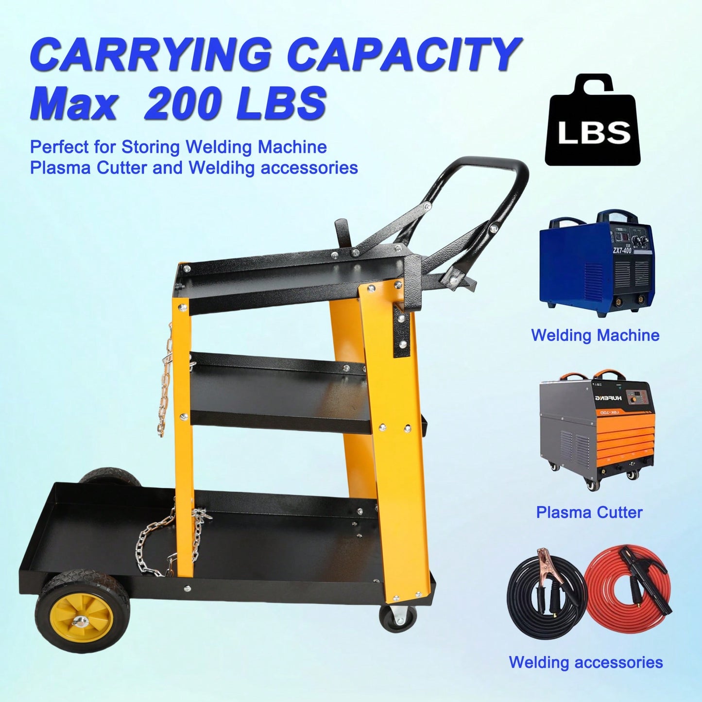 Heavy-Duty 3-Tier Welding Cart with Gas Bottle Storage for TIG MIG and Plasma Cutters Enhanced Handles and Capacity