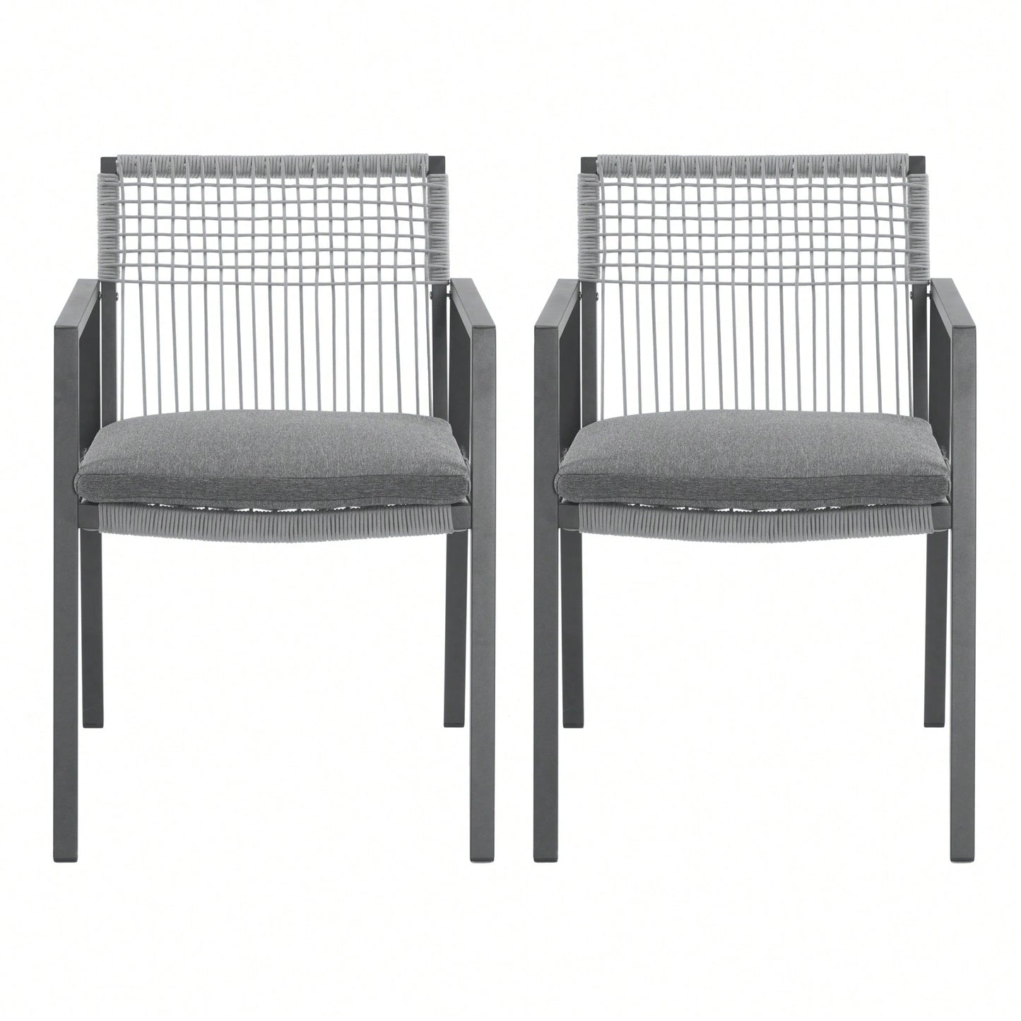 Stylish Outdoor Dining Chair Set Of 2 – Durable Aluminum And Rope Design With Cushions For Patio, Backyard, Poolside, And Balcony Seating