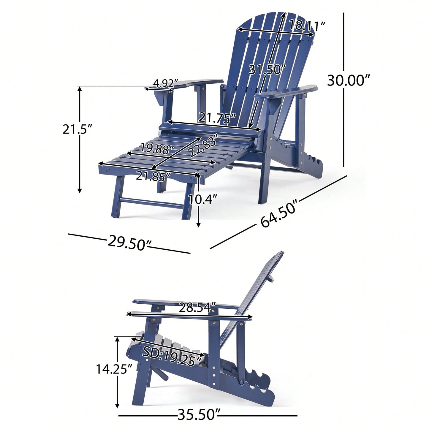 Comfortable Folding Reclining Adirondack Chair For Outdoor Relaxation