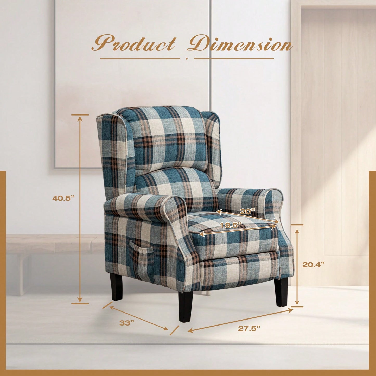 Stylish Upholstered Vintage Armchair Recliner - Comfortable Leisure Chair For Living Room (Grey Check)