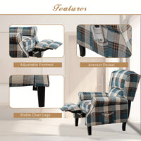Stylish Upholstered Vintage Armchair Recliner - Comfortable Leisure Chair For Living Room (Grey Check)