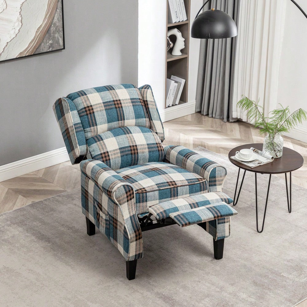 Stylish Upholstered Vintage Armchair Recliner - Comfortable Leisure Chair For Living Room (Grey Check)
