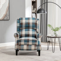 Stylish Upholstered Vintage Armchair Recliner - Comfortable Leisure Chair For Living Room (Grey Check)
