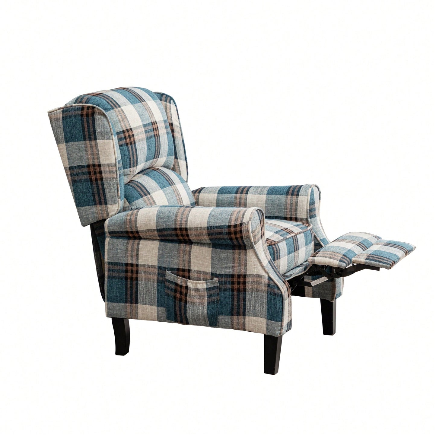 Stylish Upholstered Vintage Armchair Recliner - Comfortable Leisure Chair For Living Room (Grey Check)