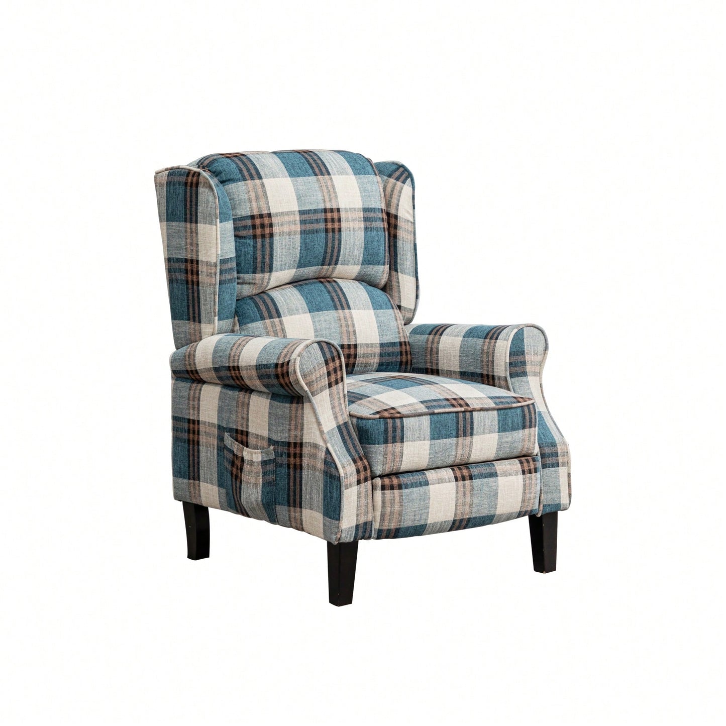 Stylish Upholstered Vintage Armchair Recliner - Comfortable Leisure Chair For Living Room (Grey Check)