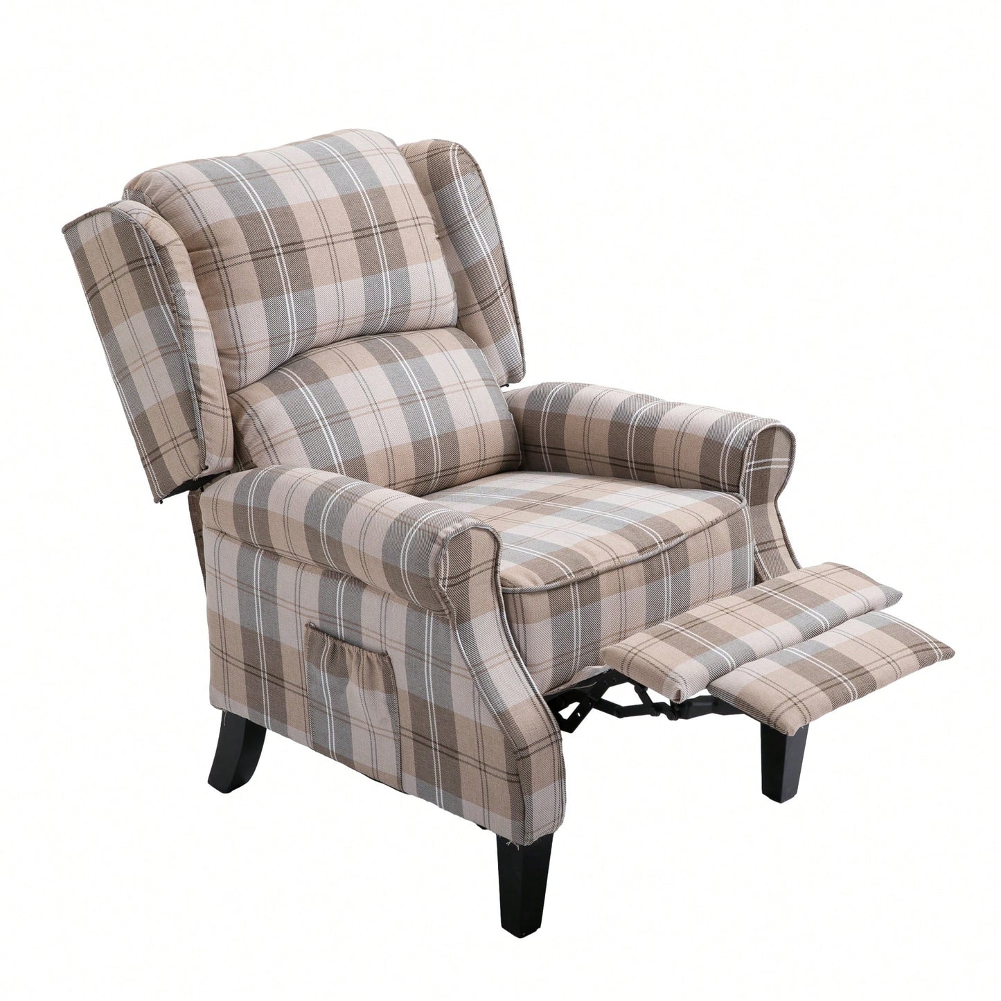 Stylish Upholstered Vintage Armchair Recliner - Comfortable Leisure Chair For Living Room (Grey Check)