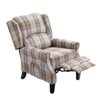 Stylish Upholstered Vintage Armchair Recliner - Comfortable Leisure Chair For Living Room (Grey Check)